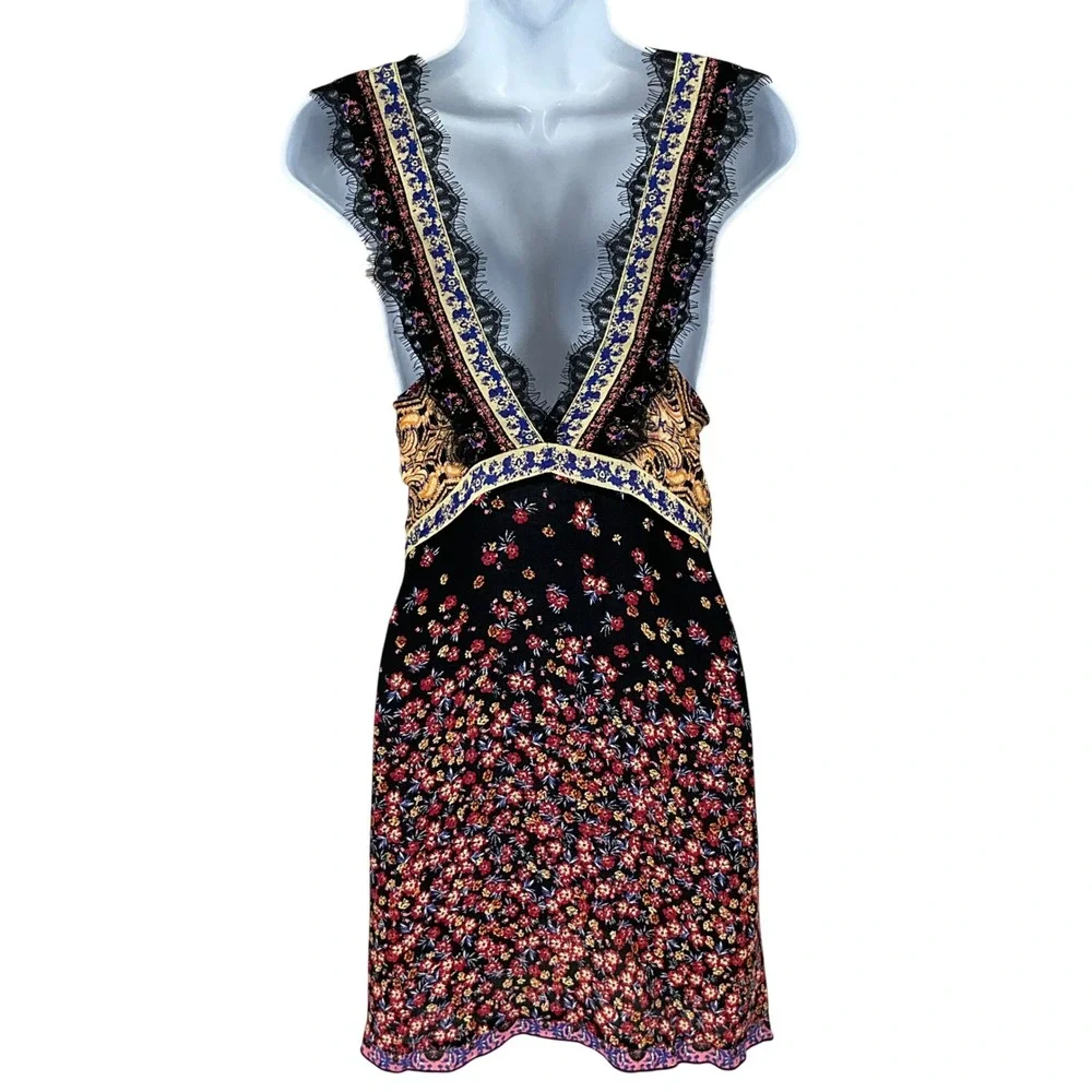 Free People Slip Dress Women XS East Willow Mini Black Floral Lace Boho Festival
